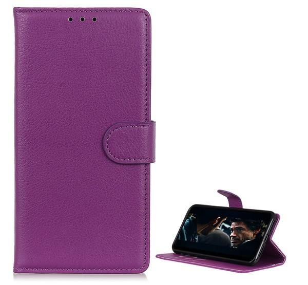 Samsung A42 5G Flip tok álló, bőr hatású LILA