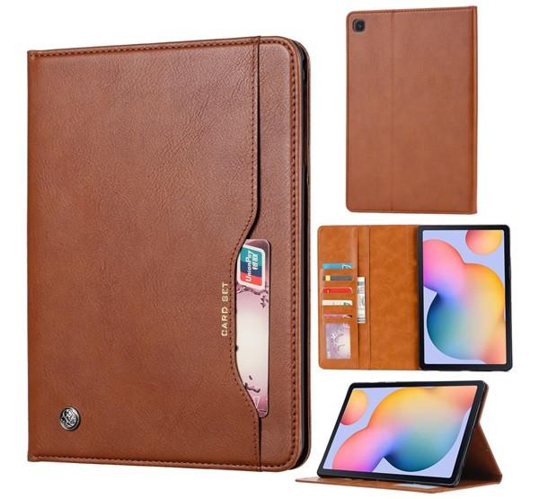 Samsung Tab S6 Lite 10.4 LTE 2022 / Tab S6 Lite 10.4 WIFI 2022 / Tab S6 Lite 10.4 LTE 2020 Flip tok álló, bőr hatású BARNA