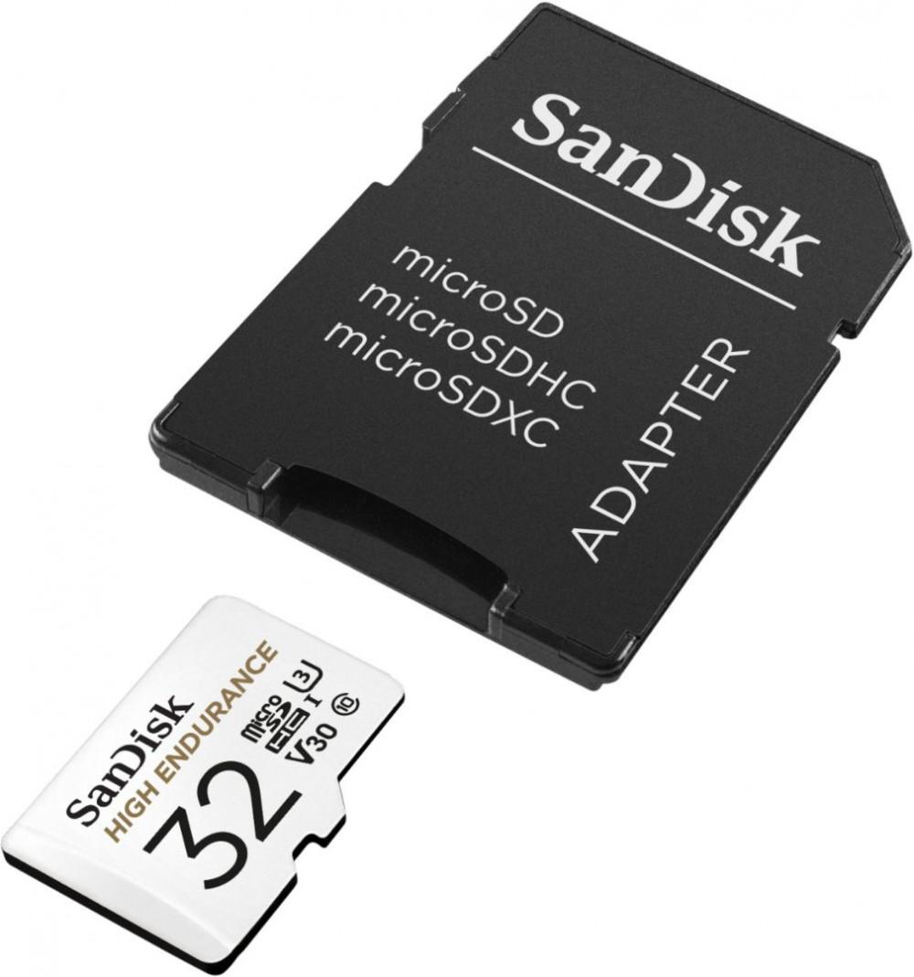 Sandisk 32GB microSDHC High Endurance Class 10 CL10 U3 V30 + adapterrel (Gyártói cikkszám: 183565)