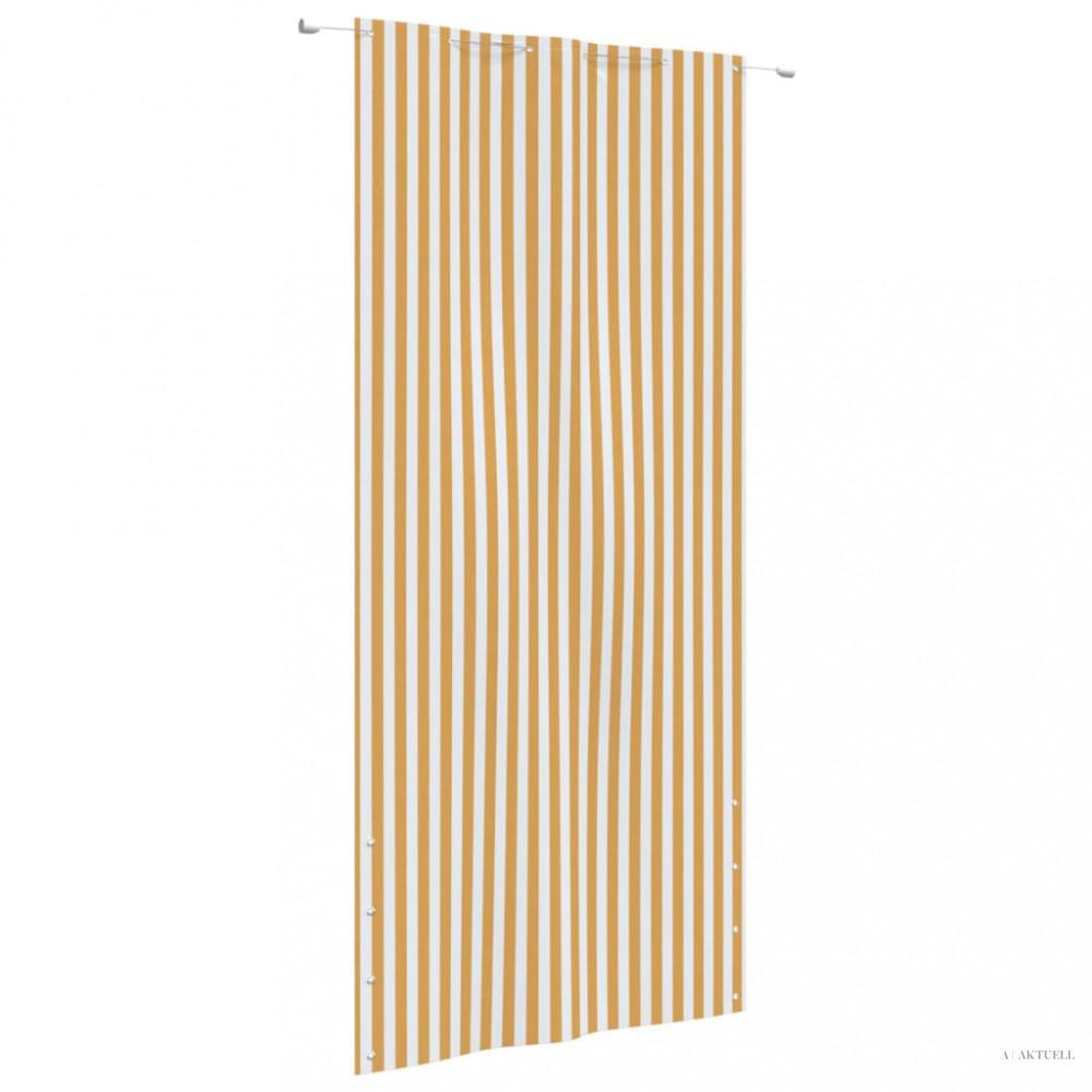 Sárga-fehér oxford-szövet erkélyparaván 120 x 240 cm