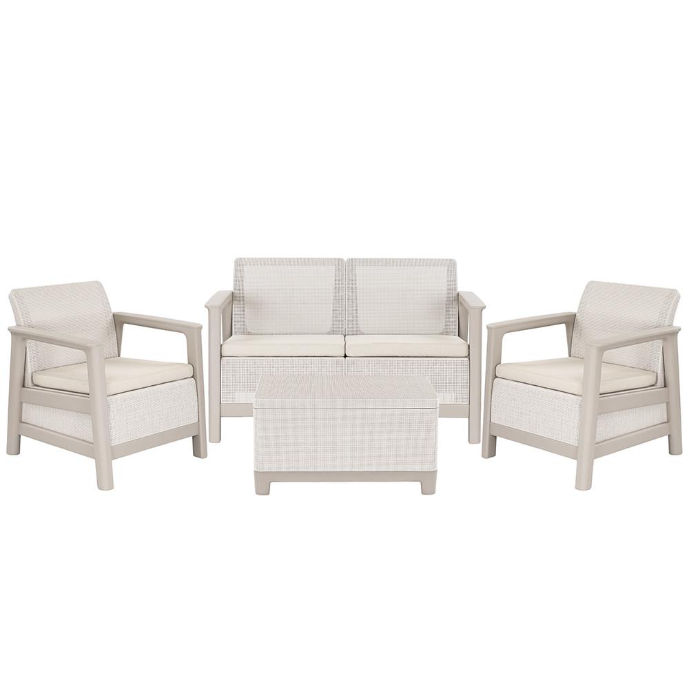 Scandi Box linea duo kerti bútor szett jute tárolós asztallal kavicsszürke-bézs