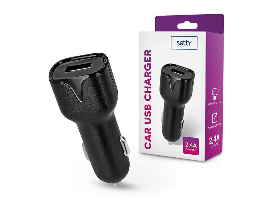 Setty USB szivargyújtó töltő adapter - Setty Car USB Charger - 5V/2,4A - fekete