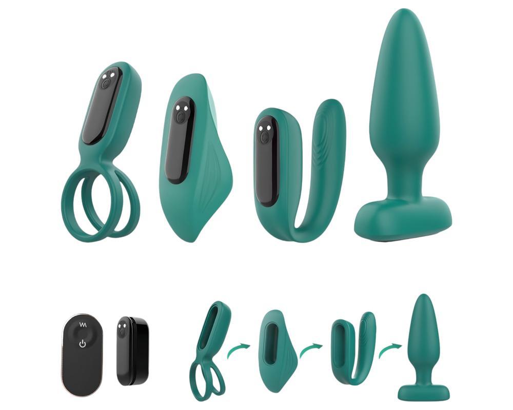 Sex HD - akkus, távirányítós, 4 részes vibrátor szett (zöld)