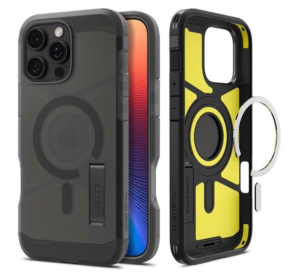 SPIGEN TOUGH ARMOR MAG műanyag telefonvédő (ütésállóság, matt, MagSafe, kitámasztó) FEKETE