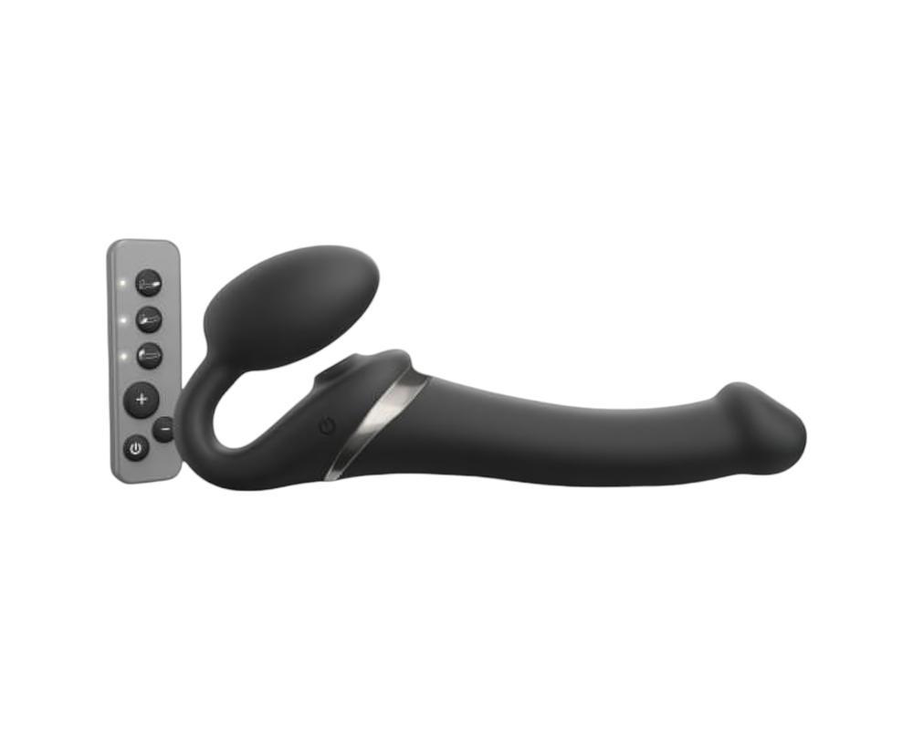 Strap-on-me M - léghullámos felcsatolható vibrátor (fekete)