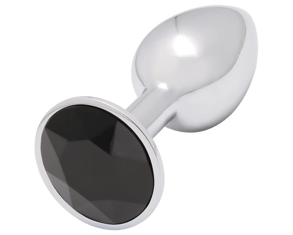 Sunfo - fém anál plug fekete kővel (ezüst)