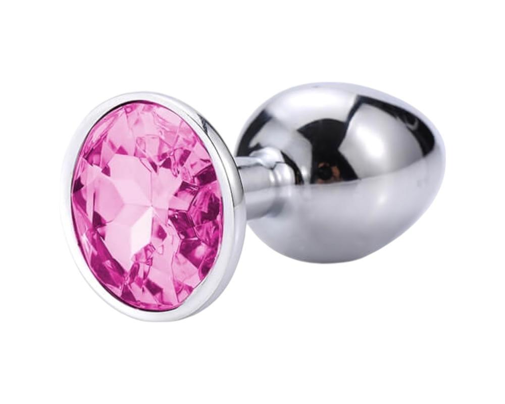 Sunfo - fém anál plug pink kővel (ezüst)