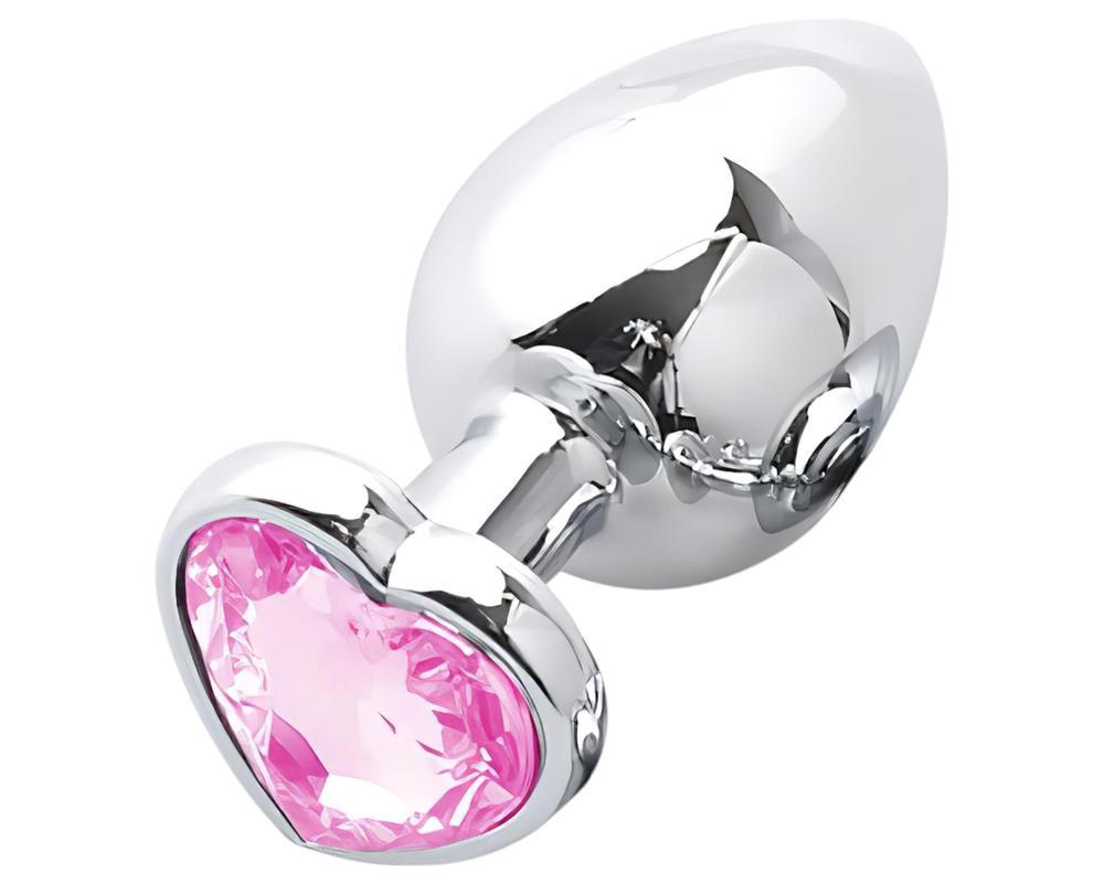 Sunfo - fém anál plug szív alakú kővel (ezüst-pink)
