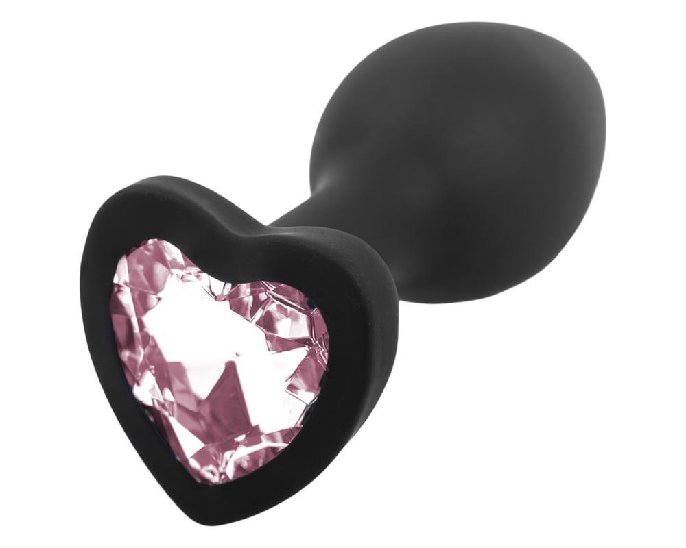 Sunfo - szilikon anál plug szív alakú kővel (fekete-pink)