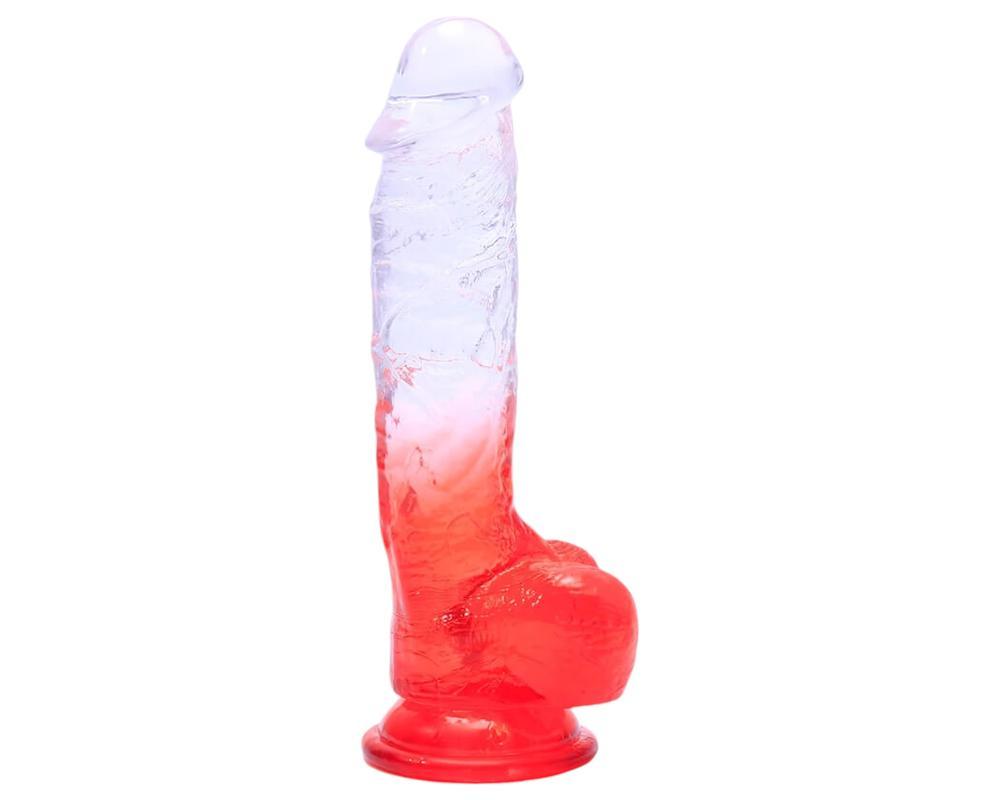 Sunfo - tapadókorongos, herés dildó - 21cm (átlátszó-piros)