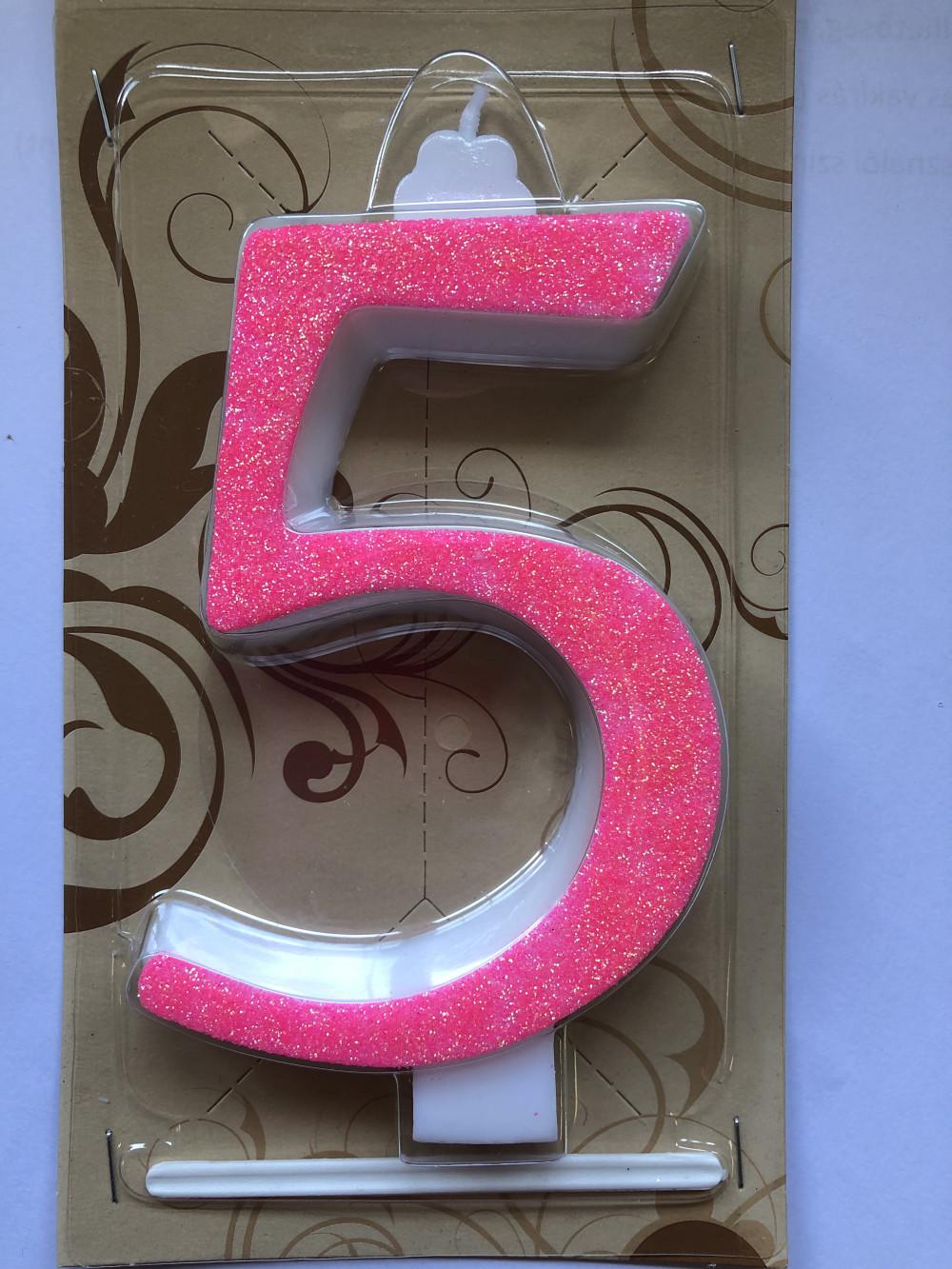 Számgyertya óriás - "5" Rózsaszín