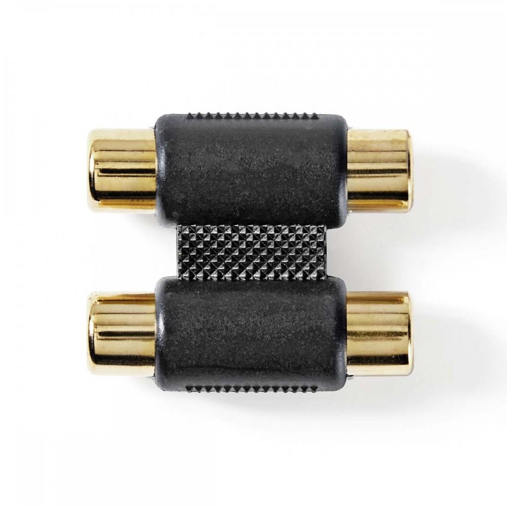 Sztereó audio adapter | 2x RCA Aljzat | 2x RCA Aljzat | Aranyozott | Egyenes | ABS | Antracit | 1 db | Doboz