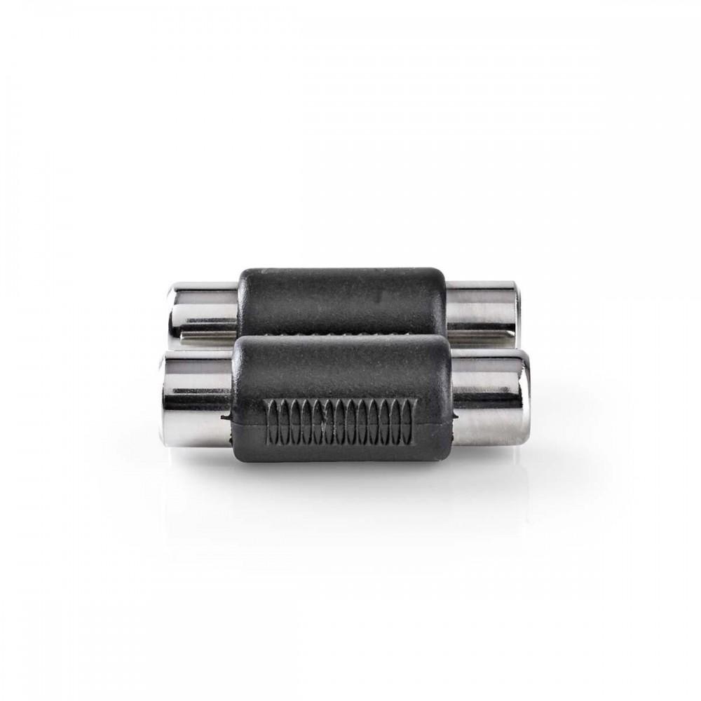 Sztereó audio adapter | 2x RCA Aljzat | 2x RCA Aljzat | Nikkelezett | Egyenes | ABS | Fekete | 10 db | Műanyag Zacskó