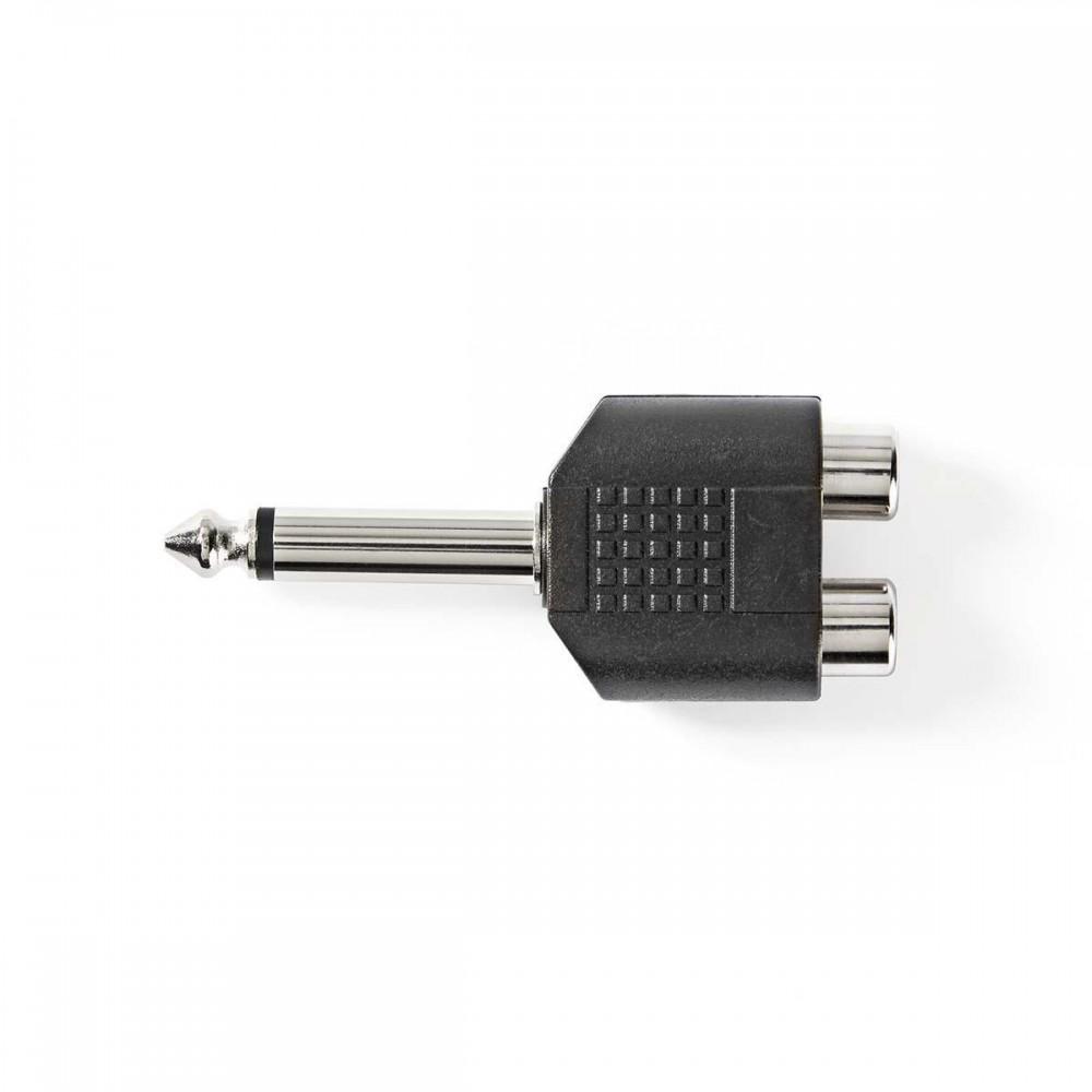 Sztereó audio adapter | 6.35 mm Dugasz | 2x RCA Aljzat | Nikkelezett | Egyenes | ABS | Fekete | 10 db | Műanyag Zacskó