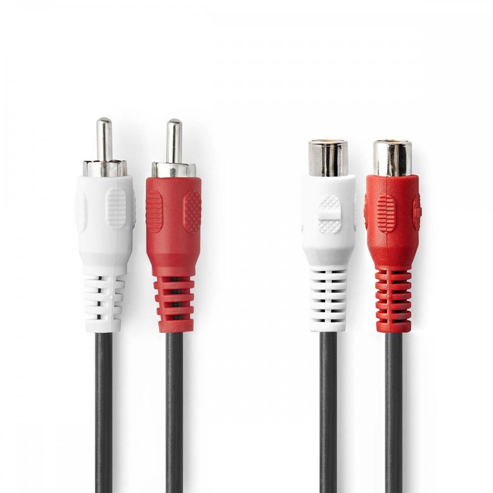Sztereó audiokábel | 2x RCA Dugasz | 2x RCA Aljzat | Nikkelezett | 2.00 m | Kerek | Fekete | Műanyag Zacskó