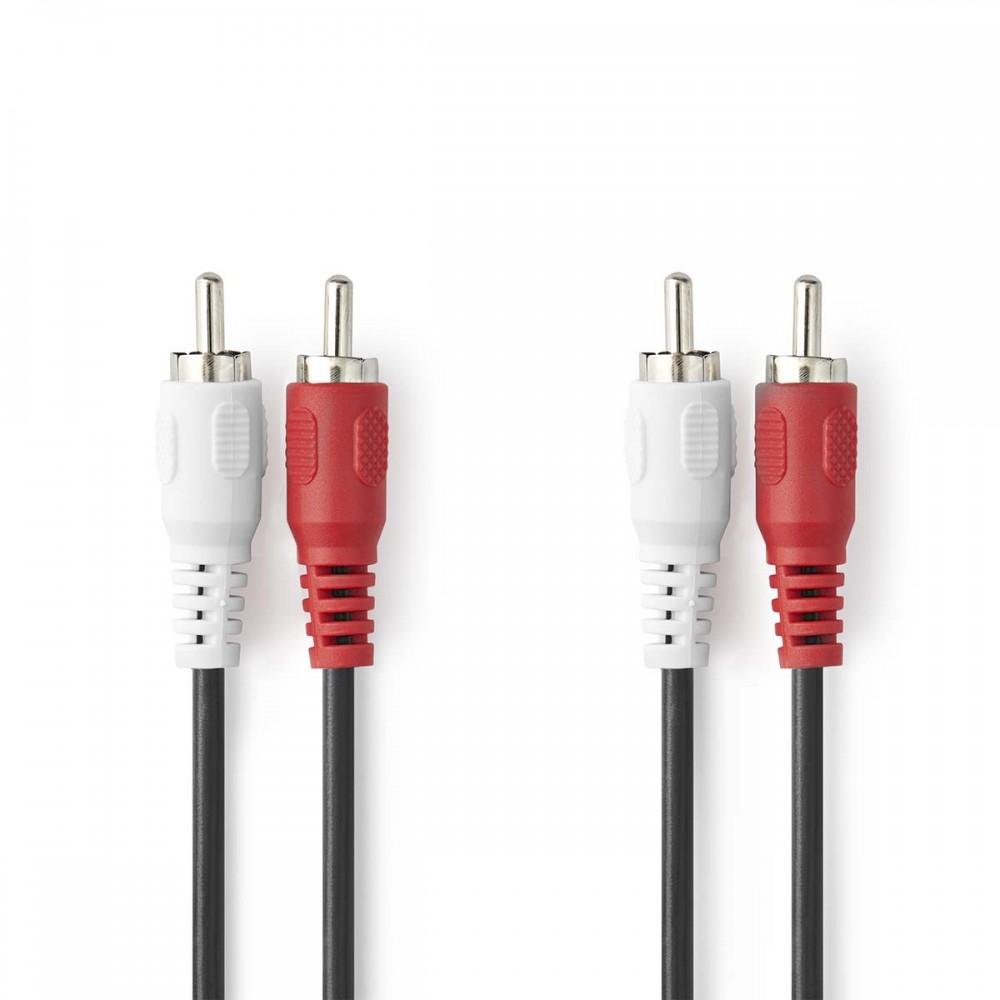 Sztereó audiokábel | 2x RCA Dugasz | 2x RCA Dugasz | Nikkelezett | 10.0 m | Kerek | Fehér / Piros | Boríték
