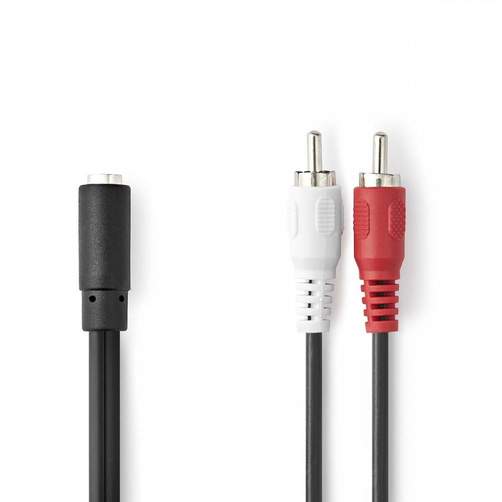 Sztereó audiokábel | 2x RCA Dugasz | 3.5 mm Aljzat | Nikkelezett | 0.20 m | Kerek | Fekete | Műanyag Zacskó
