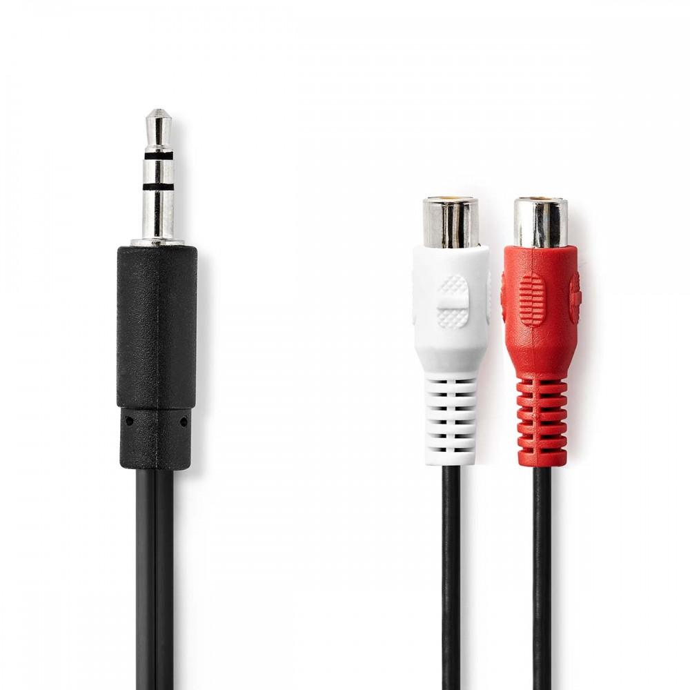Sztereó audiokábel | 3.5 mm Dugasz | 2x RCA Aljzat | Nikkelezett | 0.20 m | Kerek | Fekete | Műanyag Zacskó