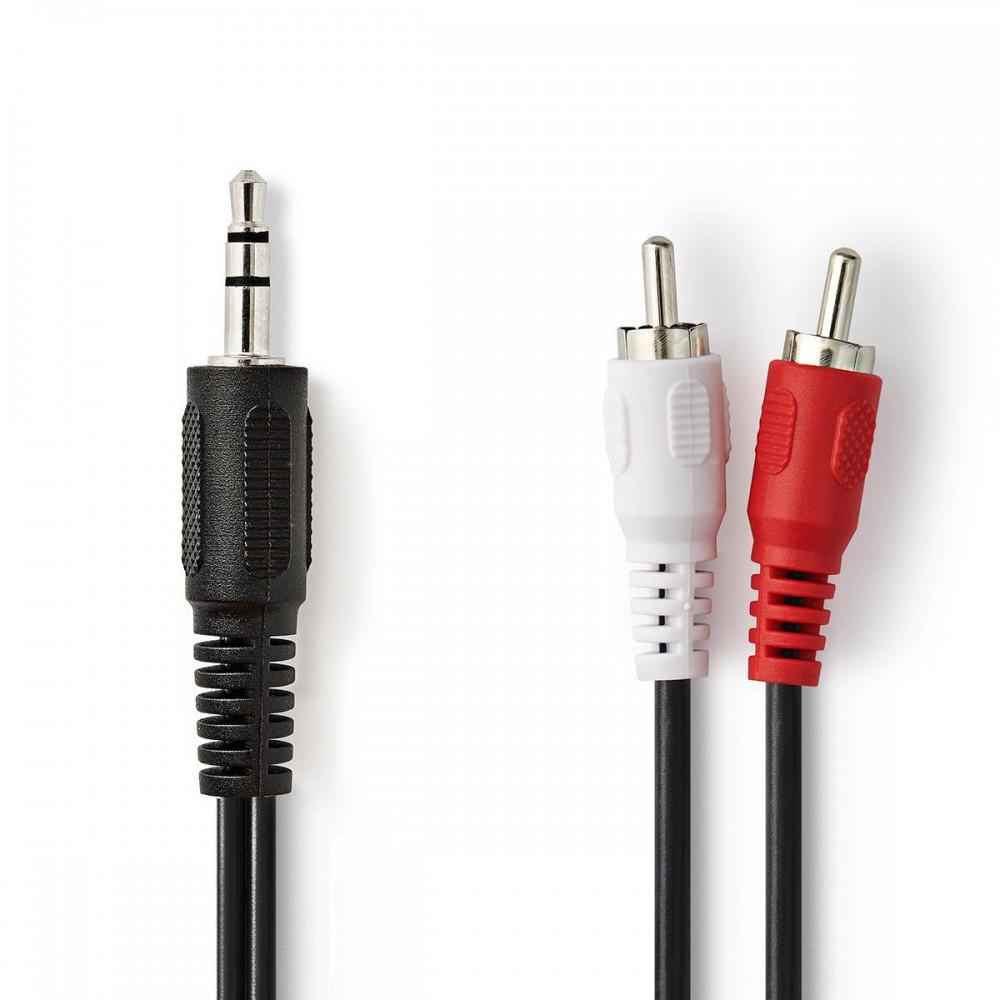 Sztereó audiokábel | 3.5 mm Dugasz | 2x RCA Dugasz | Nikkelezett | 3.00 m | Kerek | Fekete | Papírfüles