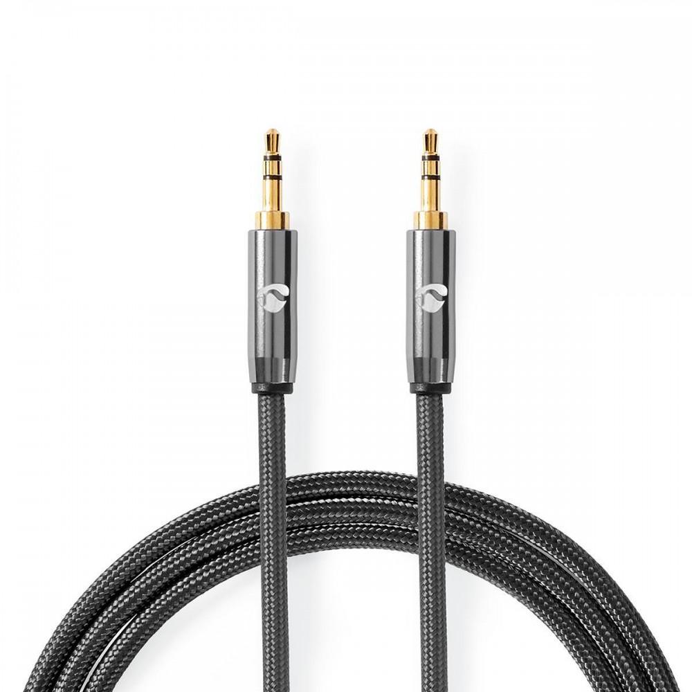 Sztereó audiokábel | 3.5 mm Dugasz | 3.5 mm Dugasz | Aranyozott | 5.00 m | Kerek | Gun Metal Szürke / Szürke | Ablakos Fedő Doboz