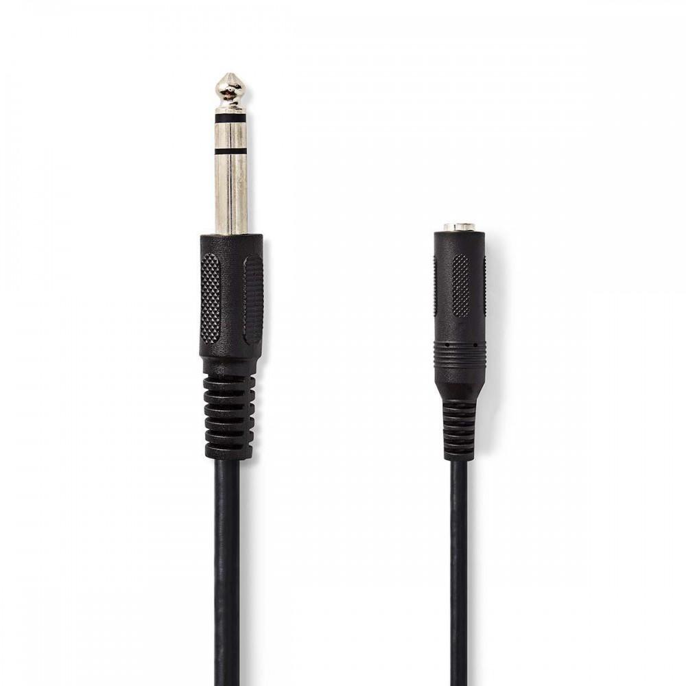 Sztereó audiokábel | 6.35 mm Dugasz | 6.35 mm Aljzat | Nikkelezett | 5.00 m | Kerek | Fekete