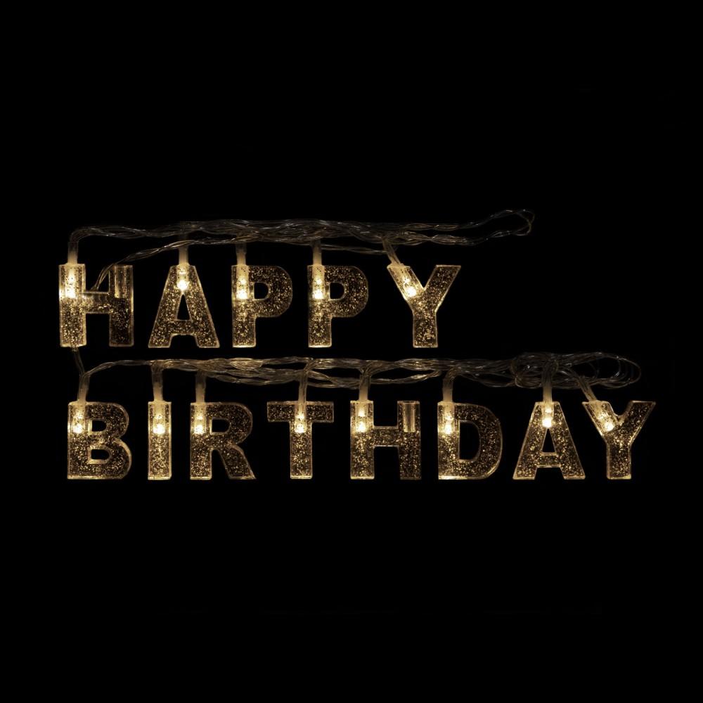 Születésnapi LED-es fényfüzér - "Happy Birthday" - 13 LED - 2 x AA - 2 m 