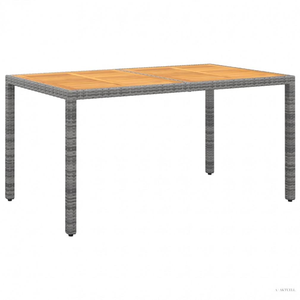 Szürke akácfa és polyrattan kerti asztal 150 x 90 x 75 cm