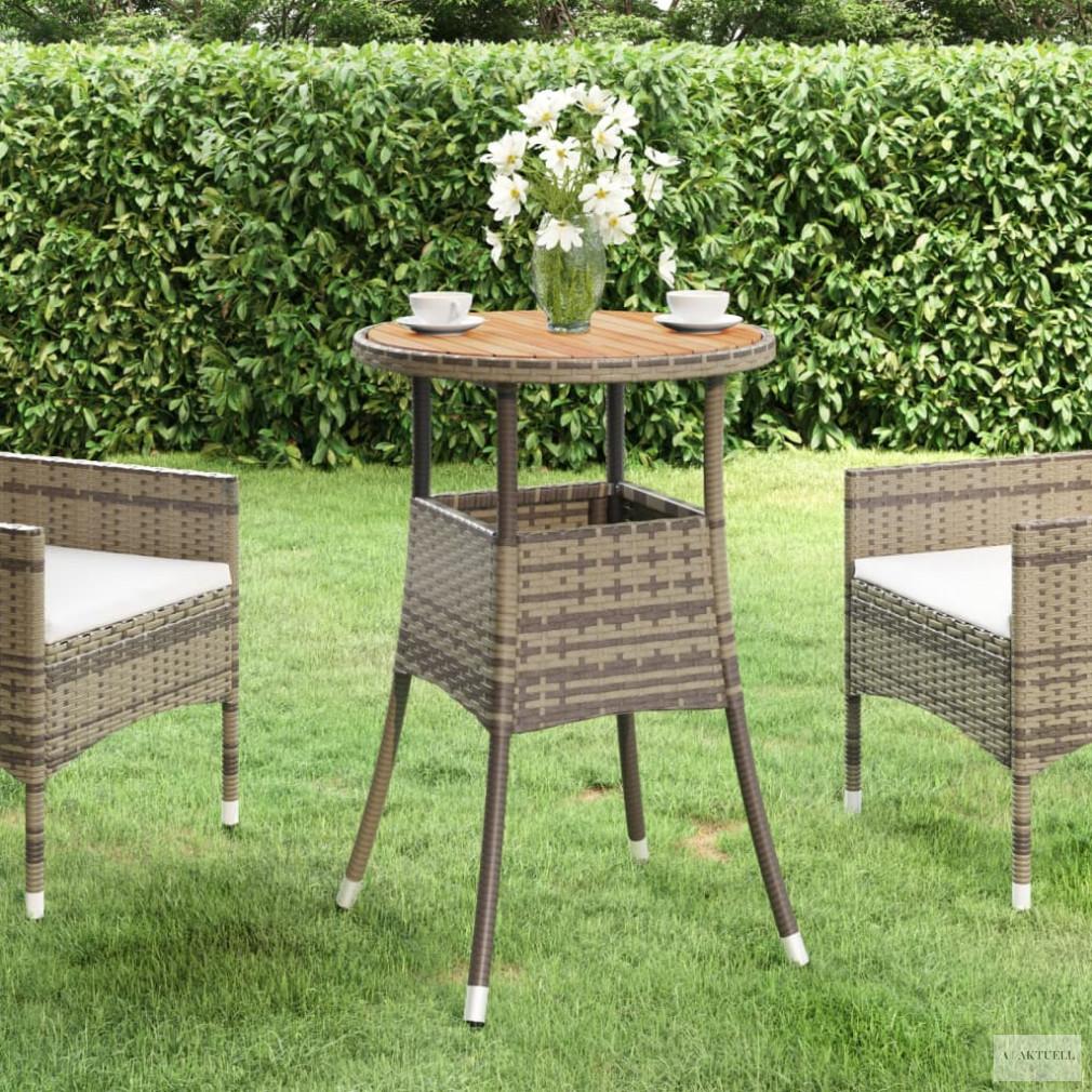 Szürke akácfa és polyrattan kerti asztal Ø60 x 75 cm