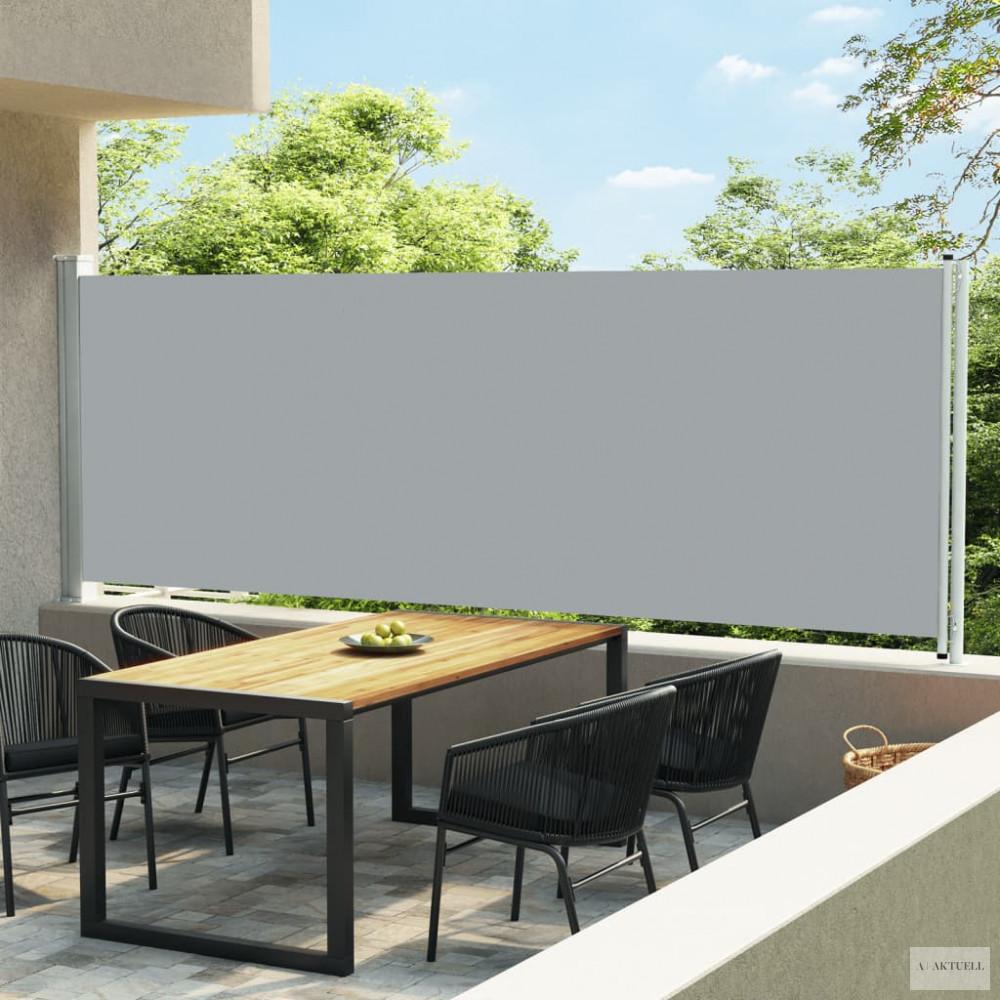 Szürke behúzható oldalsó terasznapellenző 160 x 600 cm