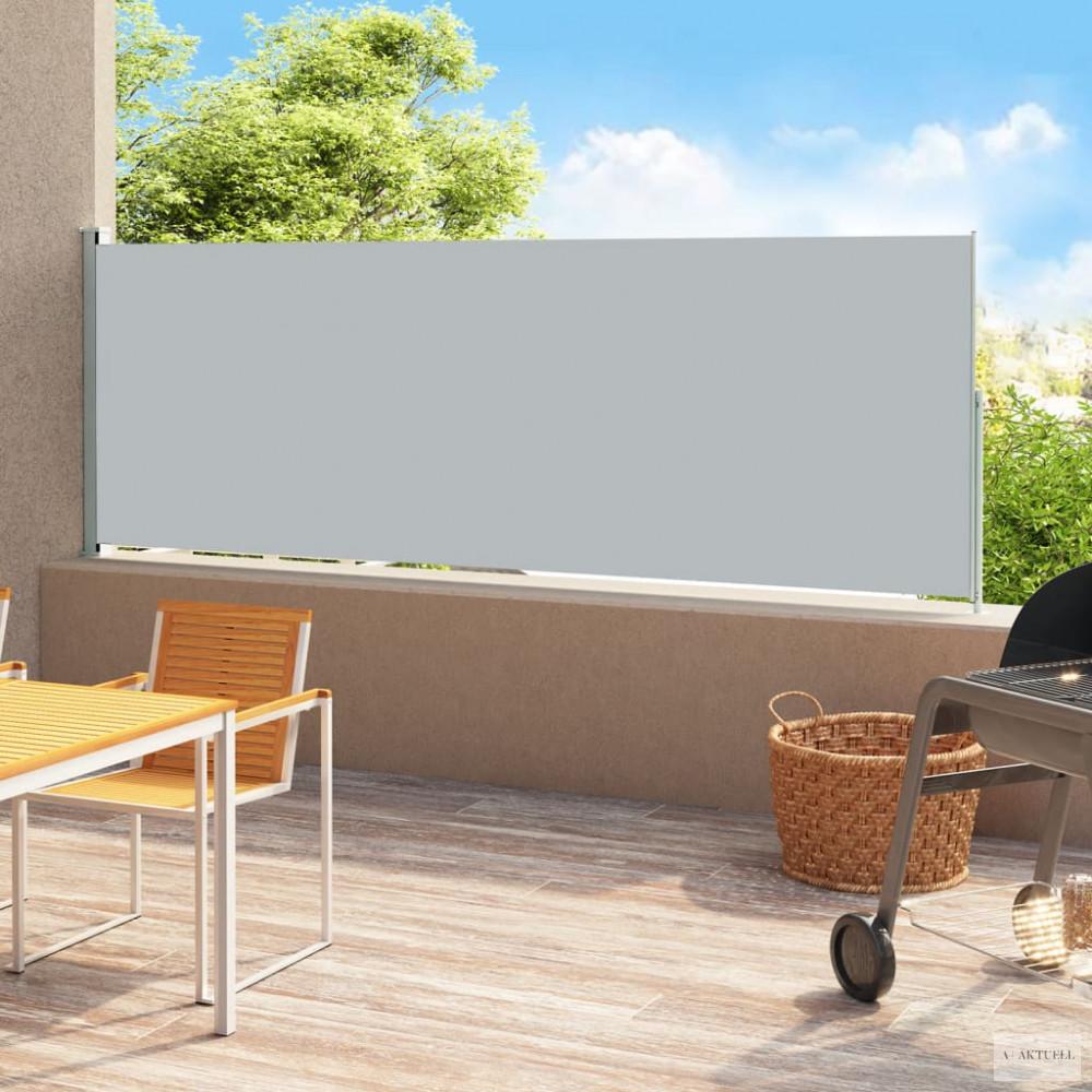 Szürke behúzható oldalsó terasznapellenző 180 x 500 cm