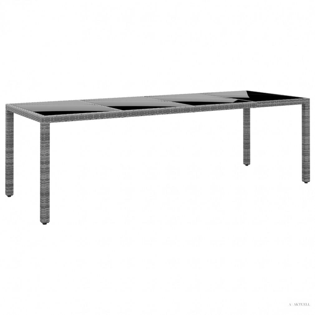 Szürke edzett üveg és polyrattan kerti asztal 250 x 100 x 75 cm