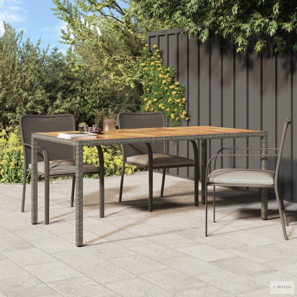 Szürke polyrattan és akácfa kerti asztal 190 x 90 x 75 cm