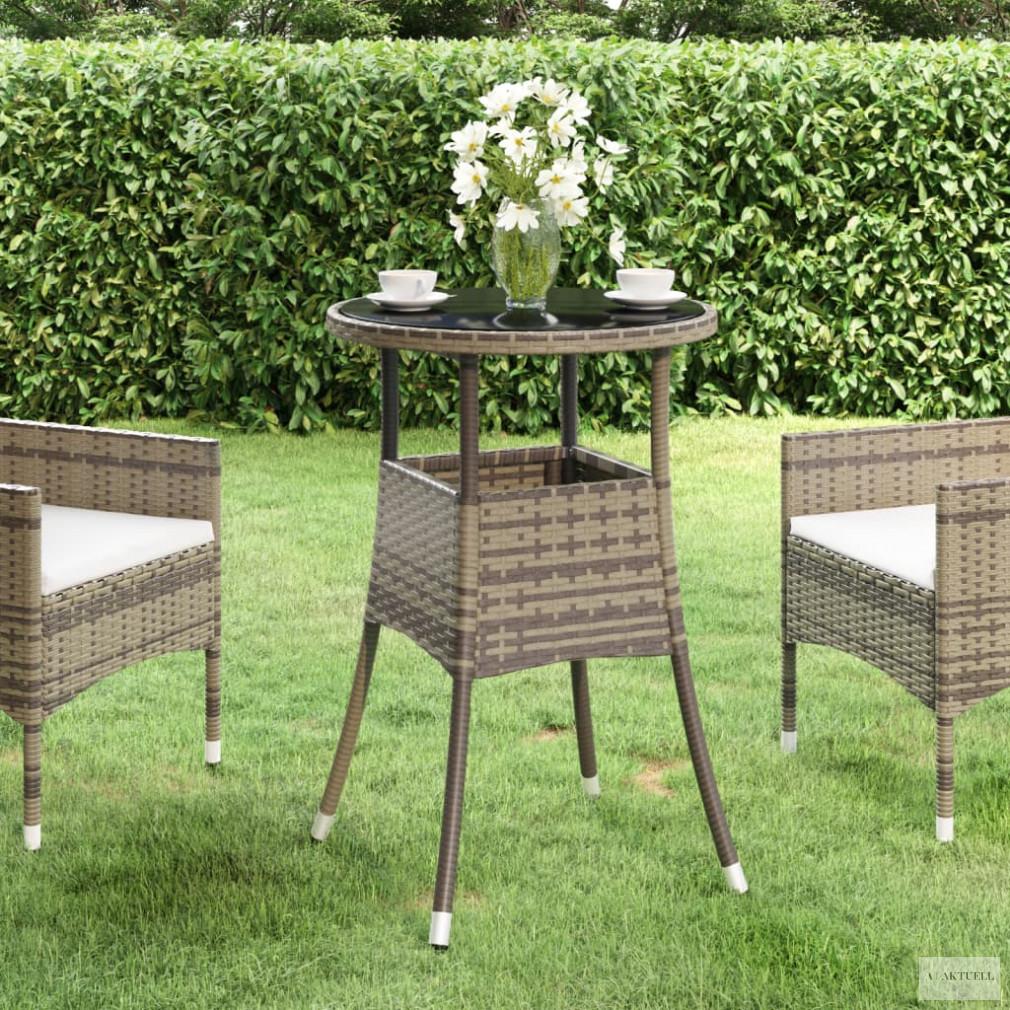 Szürke polyrattan és edzett üveg kerti asztal Ø60 x 75 cm