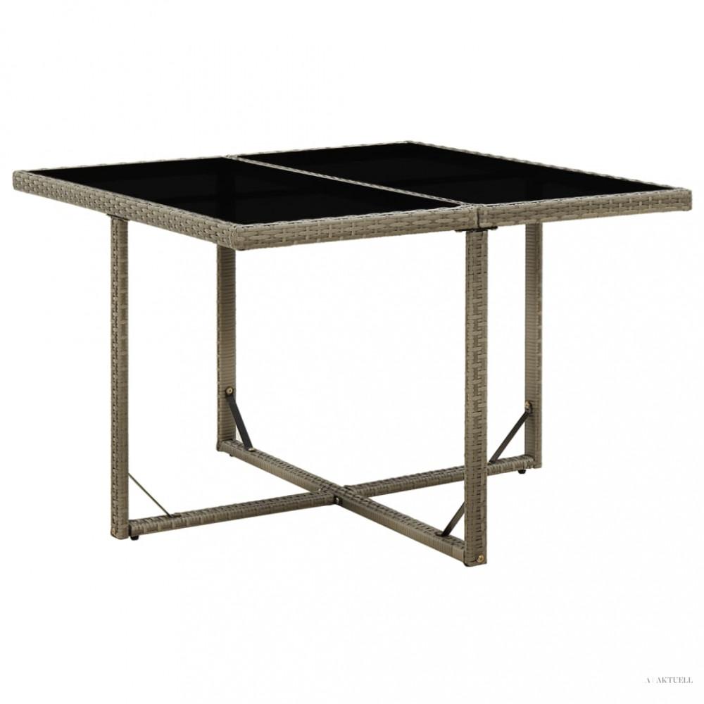Szürke polyrattan és üveg kerti asztal 109 x 107 x 74 cm