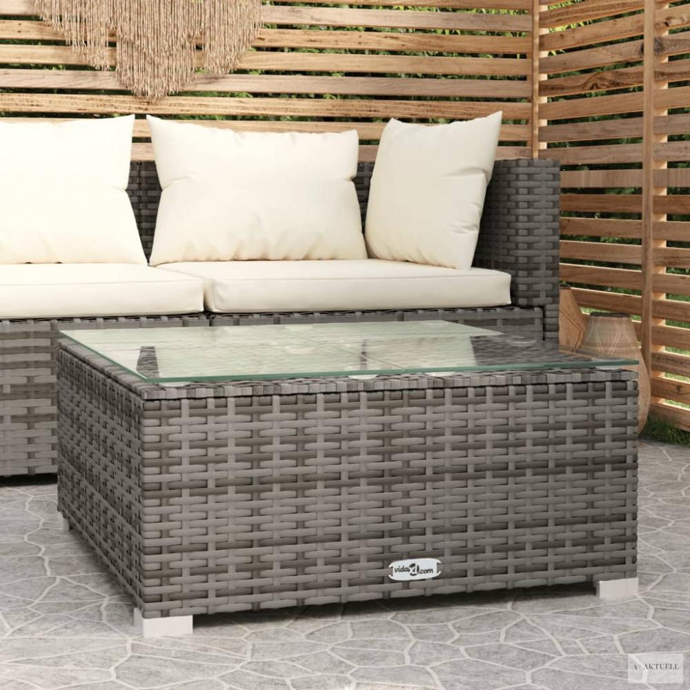 Szürke polyrattan és üveg kerti dohányzóasztal 60 x 60 x 30 cm