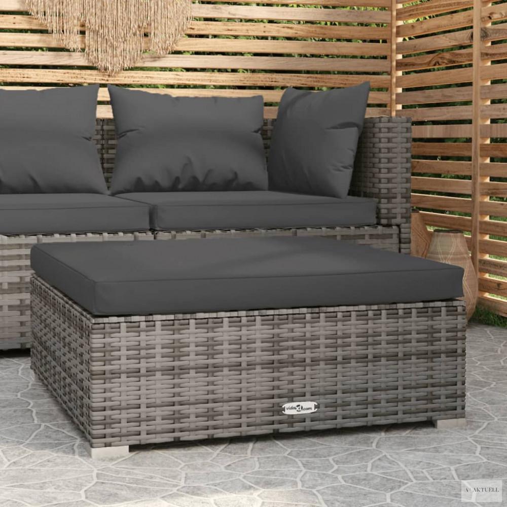 Szürke polyrattan kerti lábtartó párnával 70 x 70 x 30 cm