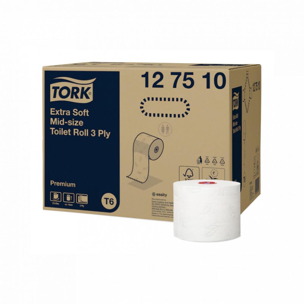Toalettpapír 3 rétegű duplatekercses 70 m/tekercs 27 tekercs/karton Premium Mid-size T6 Tork_127510 fehér
