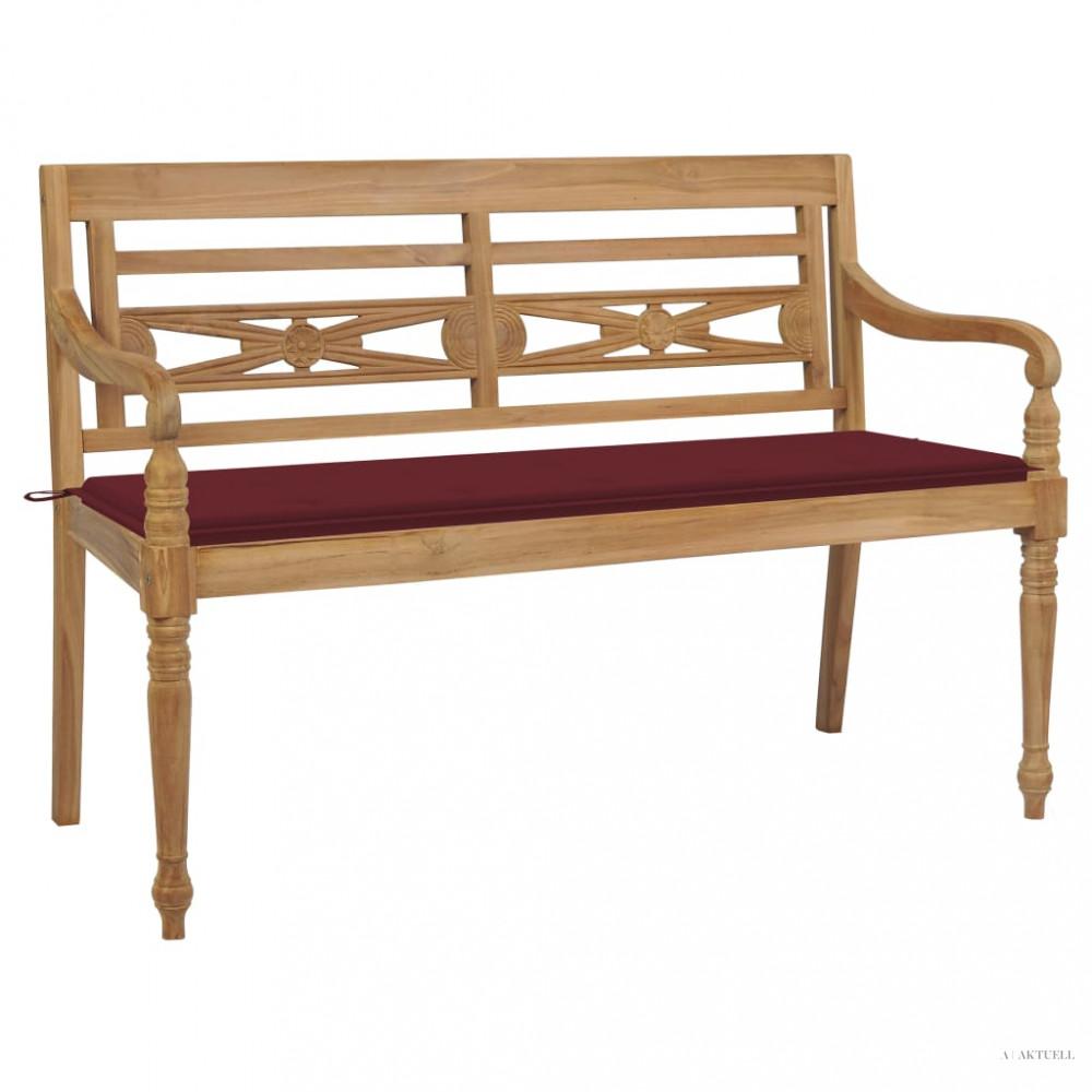 Tömör tíkfa Batavia pad bordó párnával 150 cm