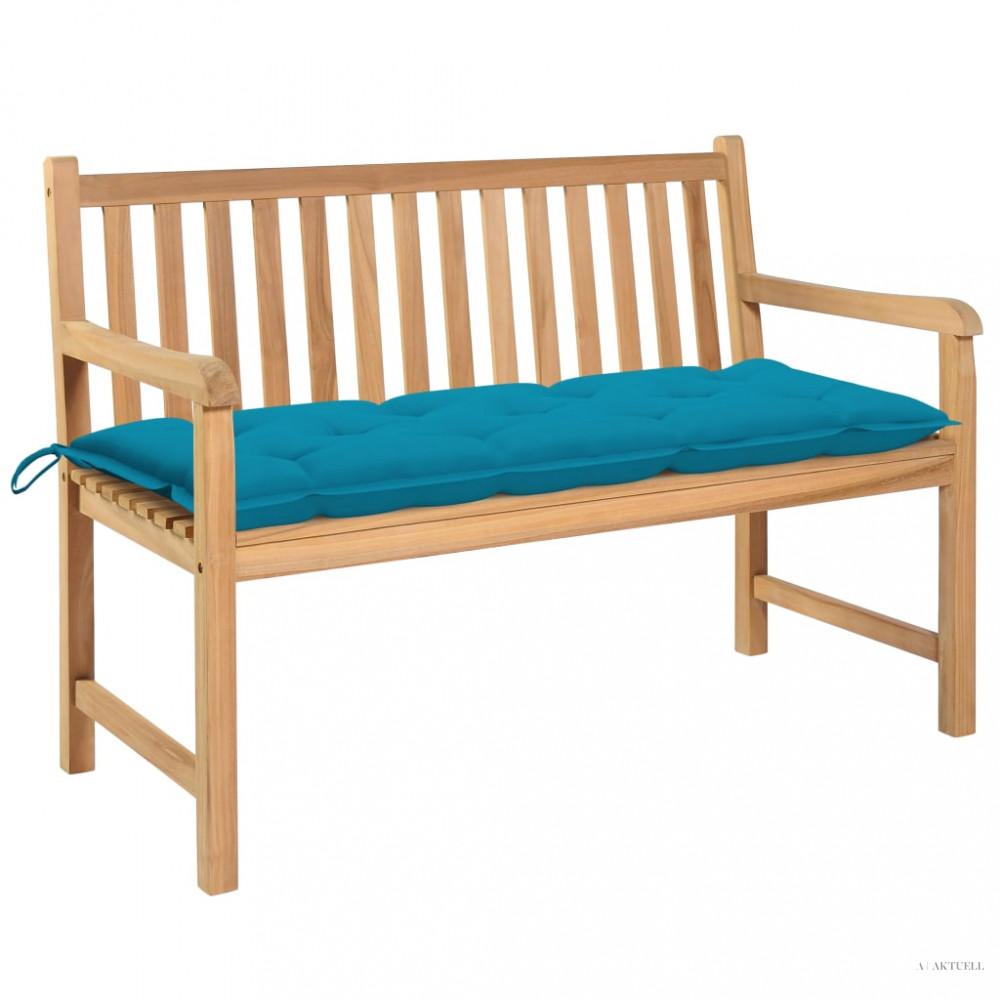 Tömör tíkfa kerti pad világoskék párnával 120 cm