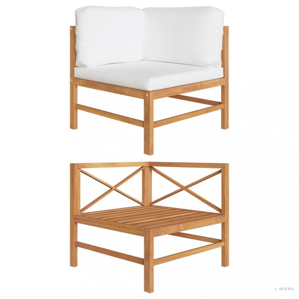 Tömör tíkfa sarokkanapé krémszínű párnákkal