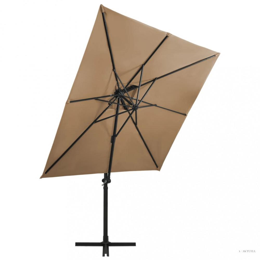 Tópszínű dupla tetejű konzolos napernyő 250 x 250 cm