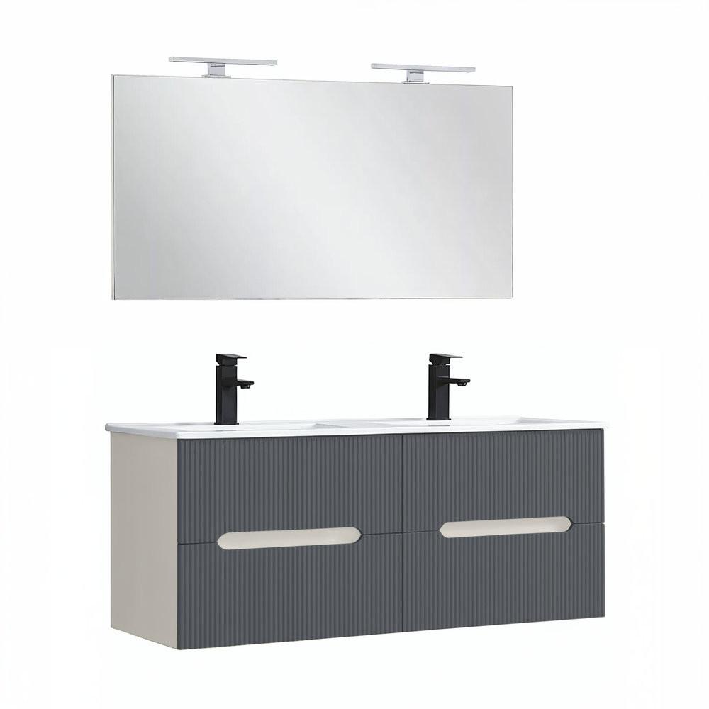 Trent Fürdőszobabútor 120 cm kerámia mosdóval tükörrel 60x120 cm fehér-antracit szürke