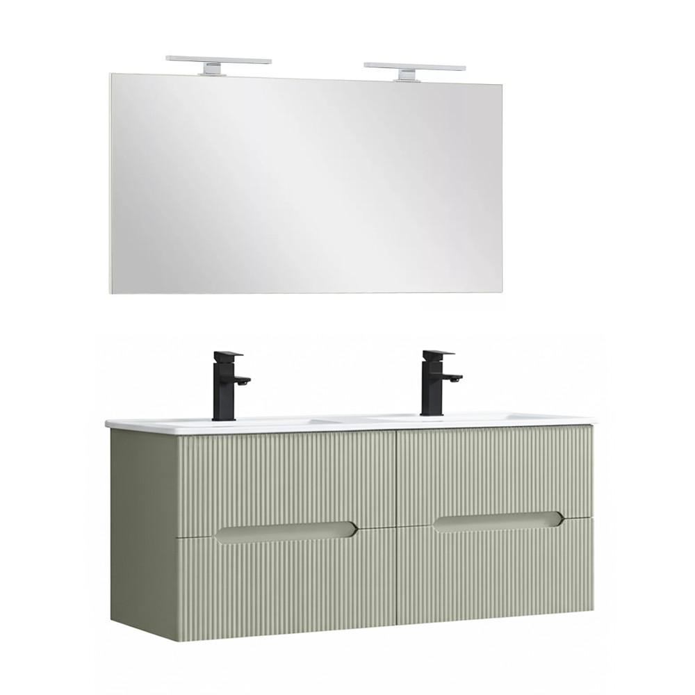 Trent Fürdőszobabútor 120 cm kerámia mosdóval tükörrel 60x120 cm olivazöld