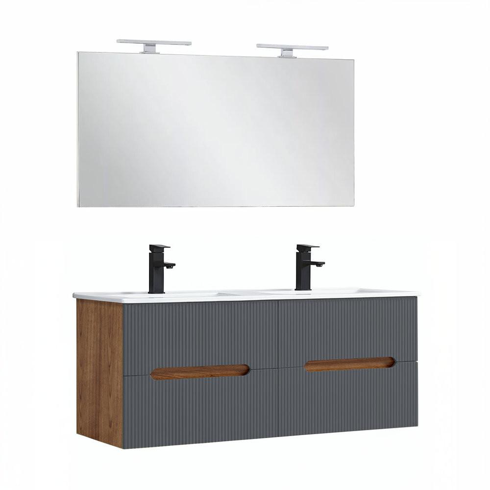 Trent Fürdőszobabútor 120 cm kerámia mosdóval tükörrel 60x120 cm sunset tölgy-antracit szürke