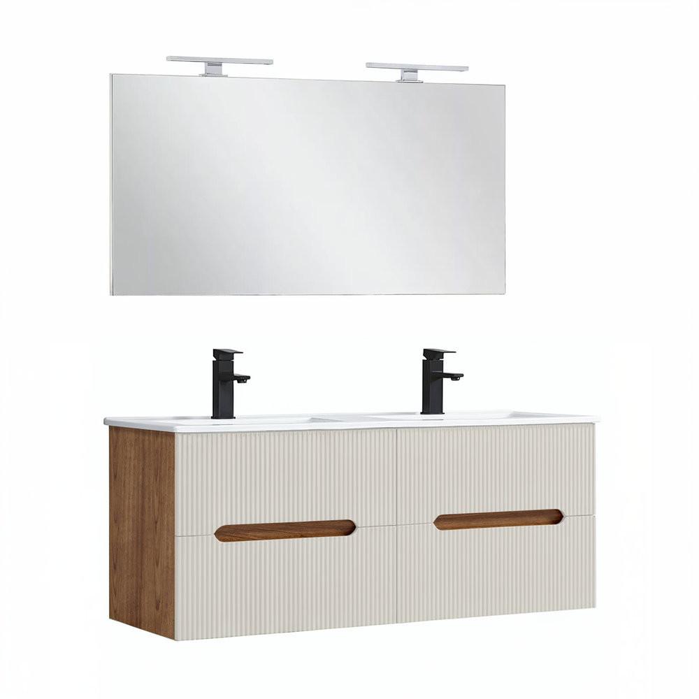 Trent Fürdőszobabútor 120 cm kerámia mosdóval tükörrel 60x120 cm sunset tölgy-fehér