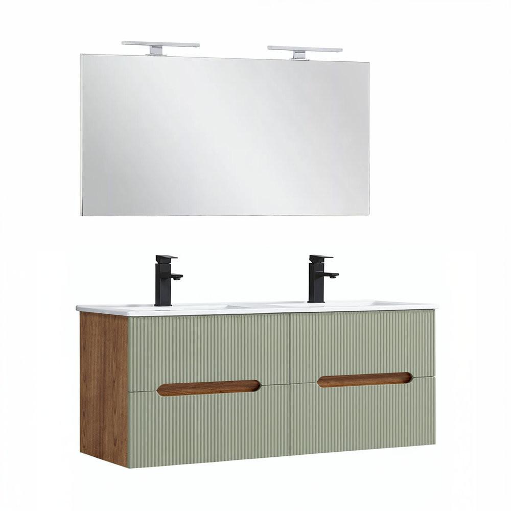 Trent Fürdőszobabútor 120 cm kerámia mosdóval tükörrel 60x120 cm sunset tölgy-olivazöld