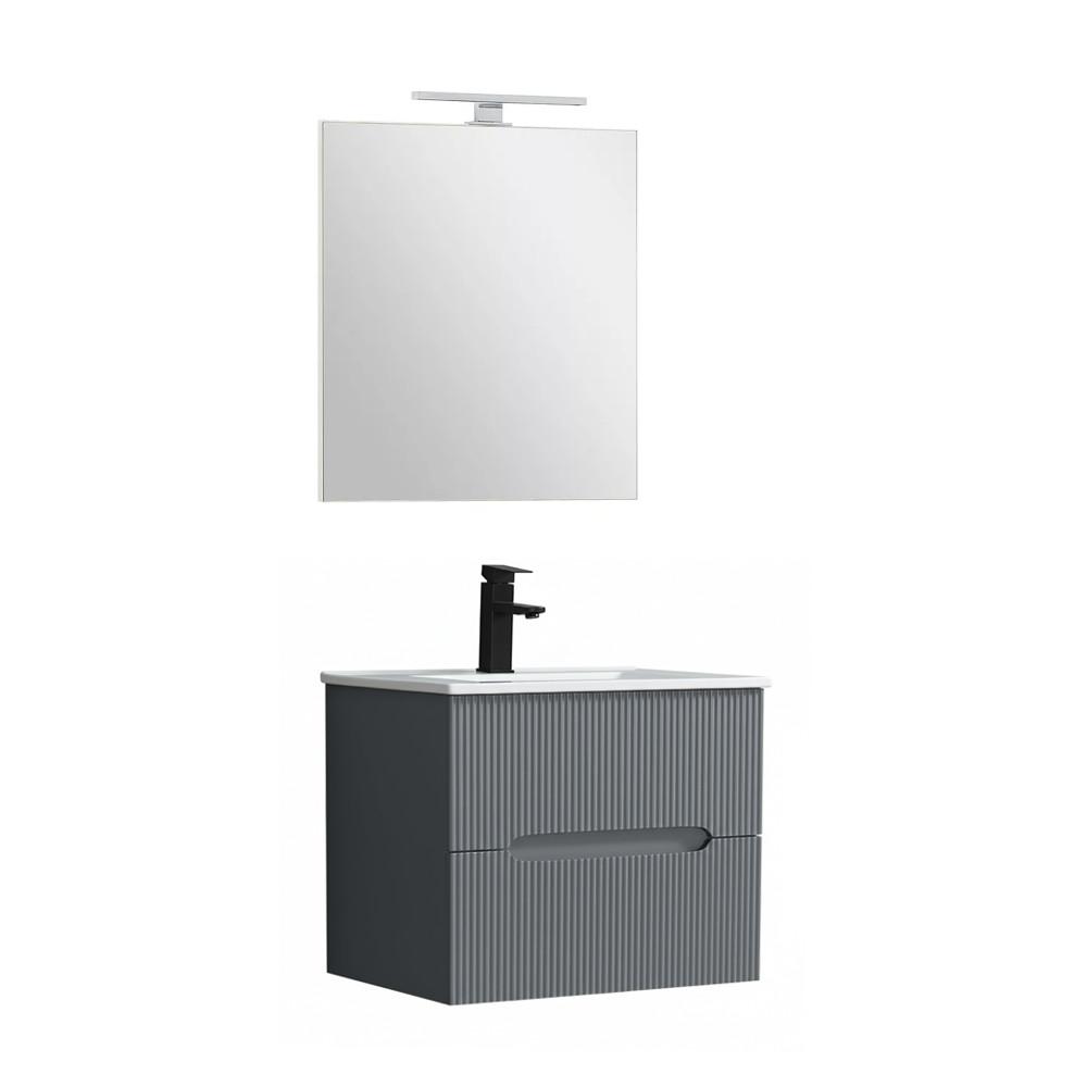 Trent Fürdőszobabútor 60 cm kerámia mosdóval (2 fiókos) tükörrel 60x80 cm antracit szürke