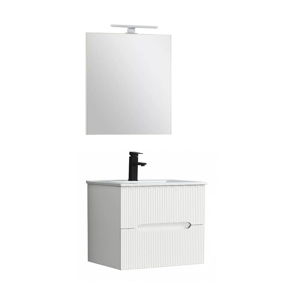 Trent Fürdőszobabútor 60 cm kerámia mosdóval (2 fiókos) tükörrel 60x80 cm fehér