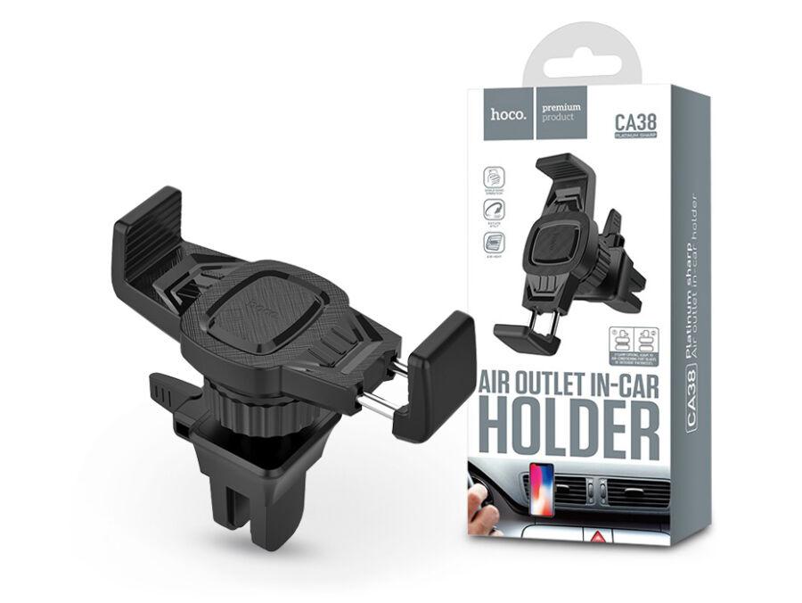 Univerzális szellőzőrácsba illeszthető PDA/GSM autós tartó 3,5-6&quot, méretű készülékekhez - HOCO CA38 Air Outlet In-Car Holder - fekete