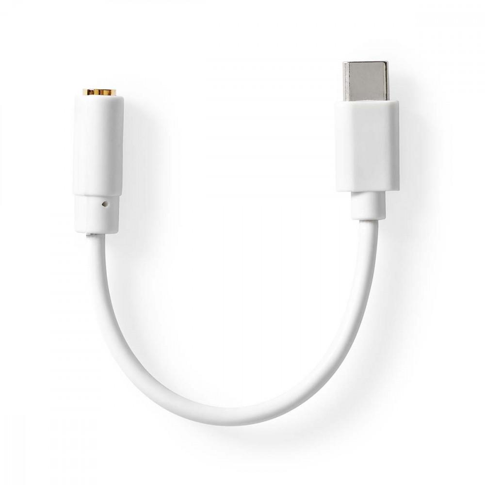 USB-C™ Adapter | USB 2.0 | USB-C™ Dugasz | 3.5 mm Aljzat | 0.10 m | Kerek | Nikkelezett | PVC | Fehér | Műanyag Zacskó